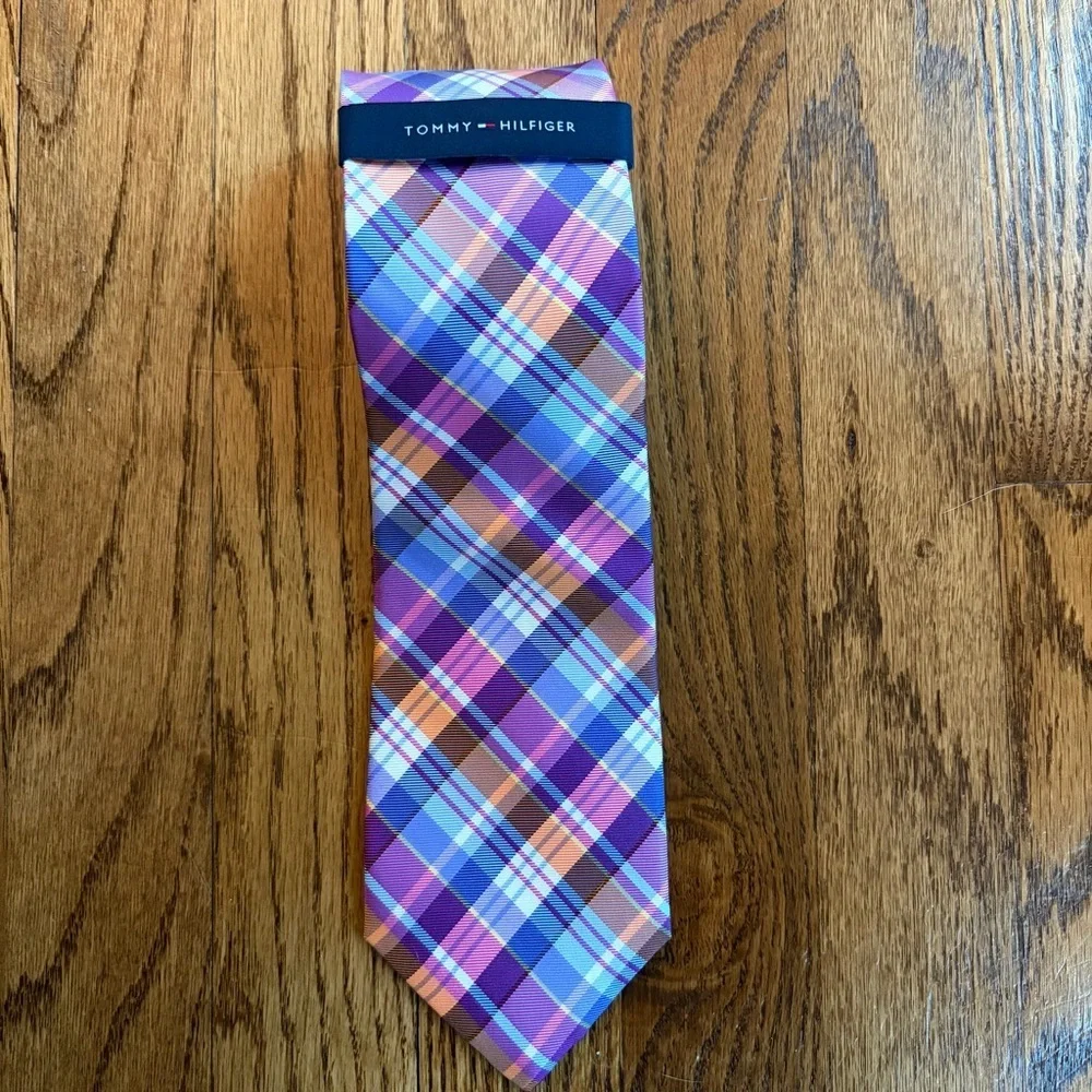 Tommy Hilfiger 100% Silk Plaid Tie | Pink Purple Blue Orange | Preppy Classic